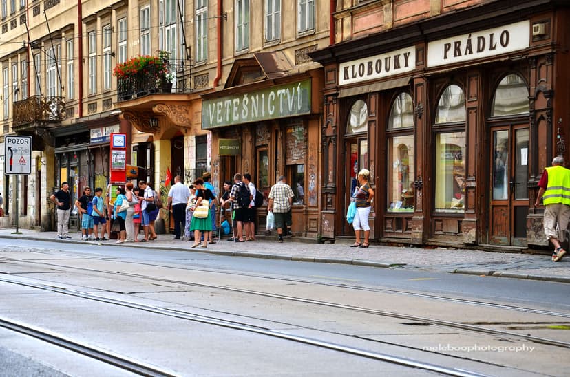 Waiting for tram in Prague